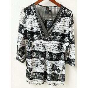 Vintage ANAC Y2K Mesh Top XL Whimisgoth Fairy Grunge Artsy Floral Black White